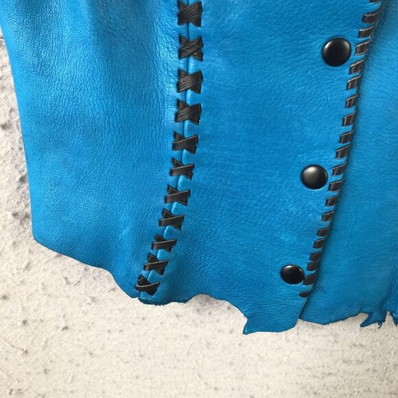 Silver Mesa Vest Womens Medium Blue Leather Cowhide Rhinestone Western Boho - Picture 8 of 16